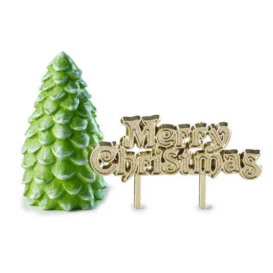 Christmas Tree and Merry Christmas Resin Cake Toppers