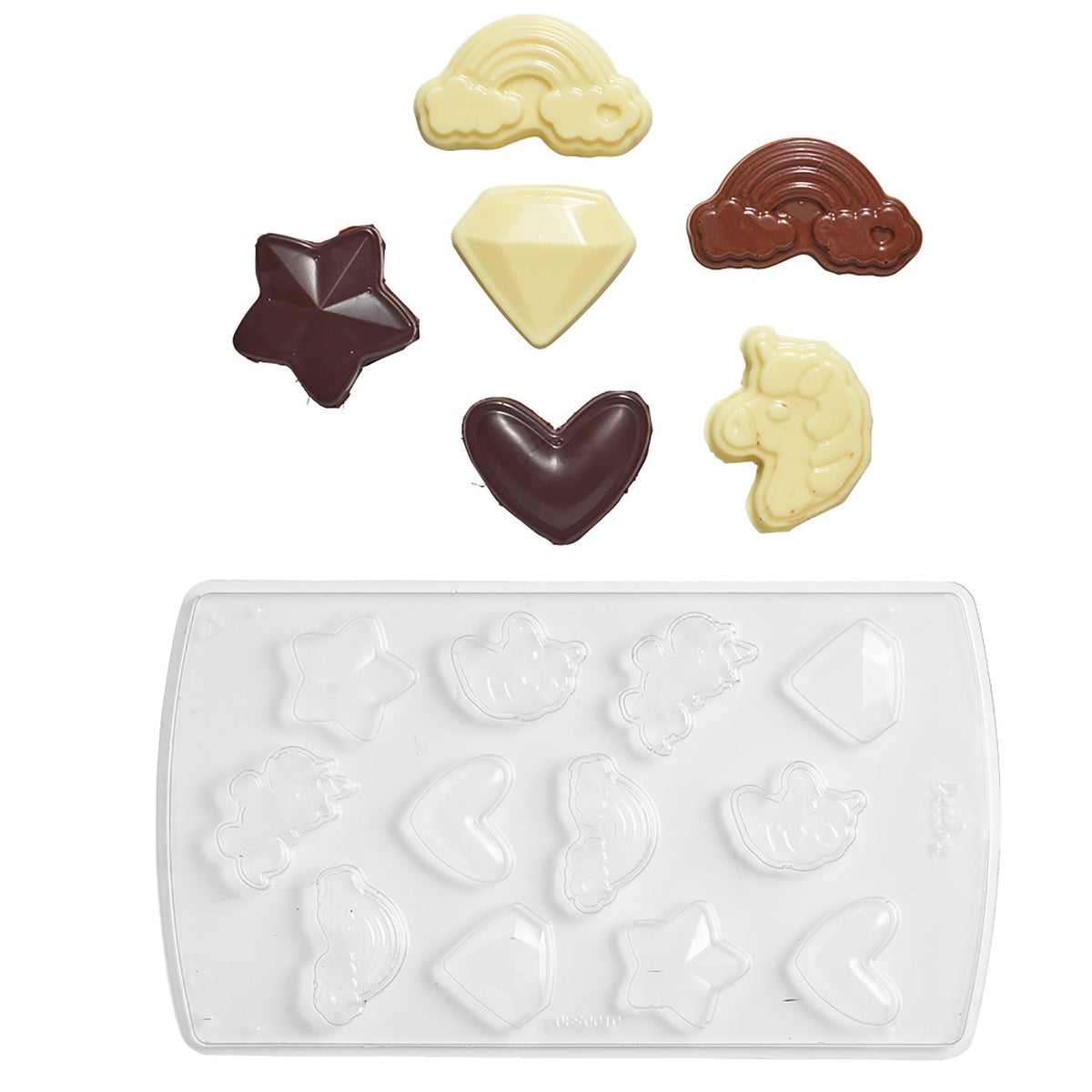 12 Unicorn Chocolate Shapes Mould Kit with Bags and Stickers