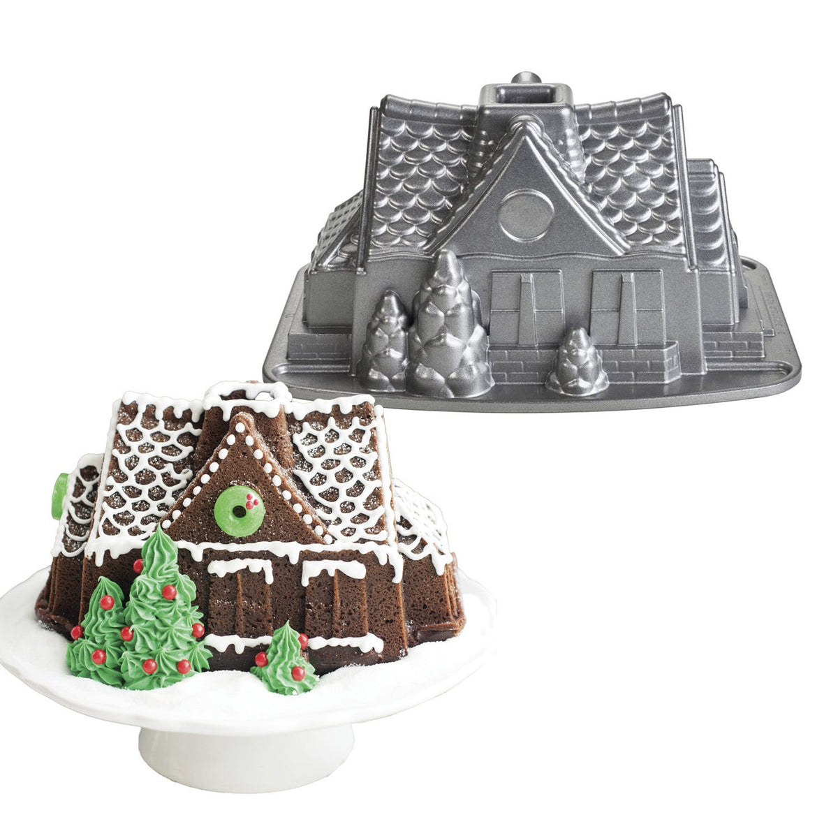 Nordic Ware Silver Gingerbread House Bundt Tin