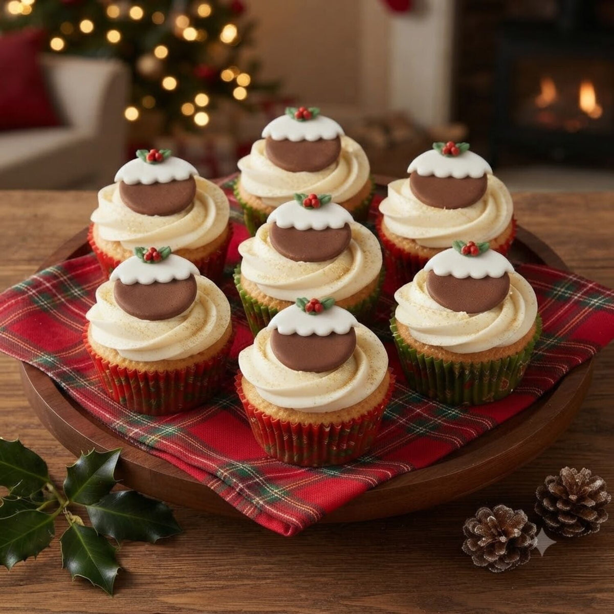 Christmas Pudding Sugarcraft Toppers – Pack of 6