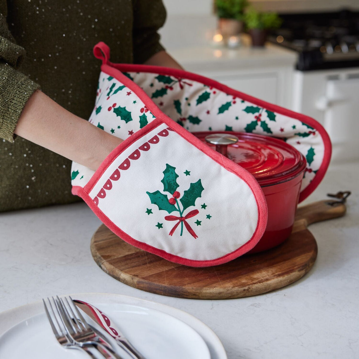 Lakeland Christmas Holly Double Oven Glove
