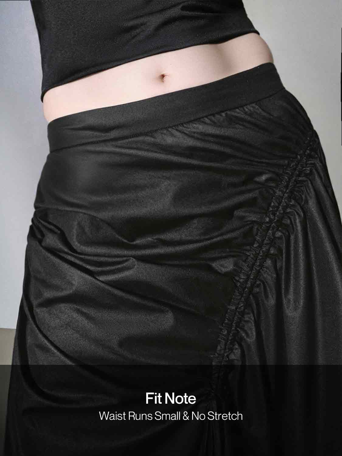 High-Waisted Ruched Drawstring Slit Irregular Hem A-Line Cotton Skirt