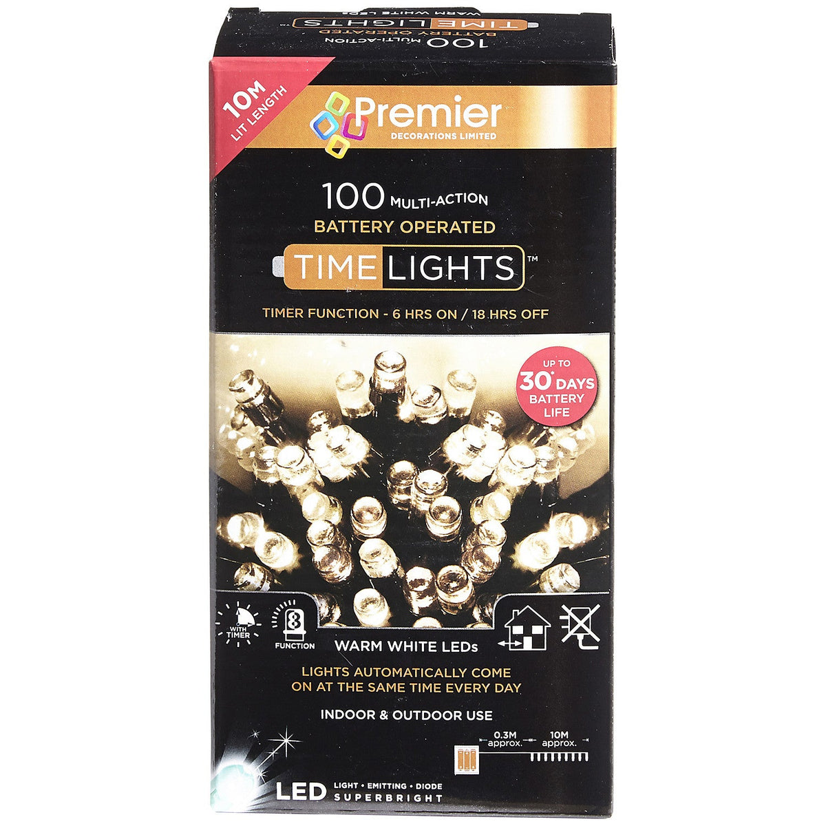100 Warm White LED Time Lights
