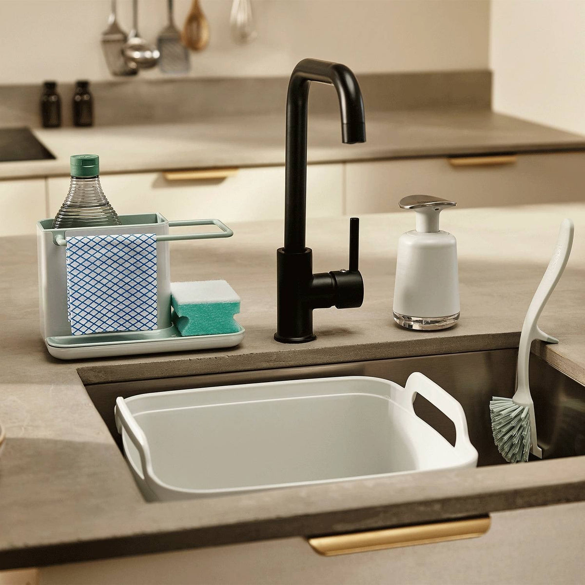 Joseph Joseph Wash and Drain Washing Up Bowl with Plug - Stone