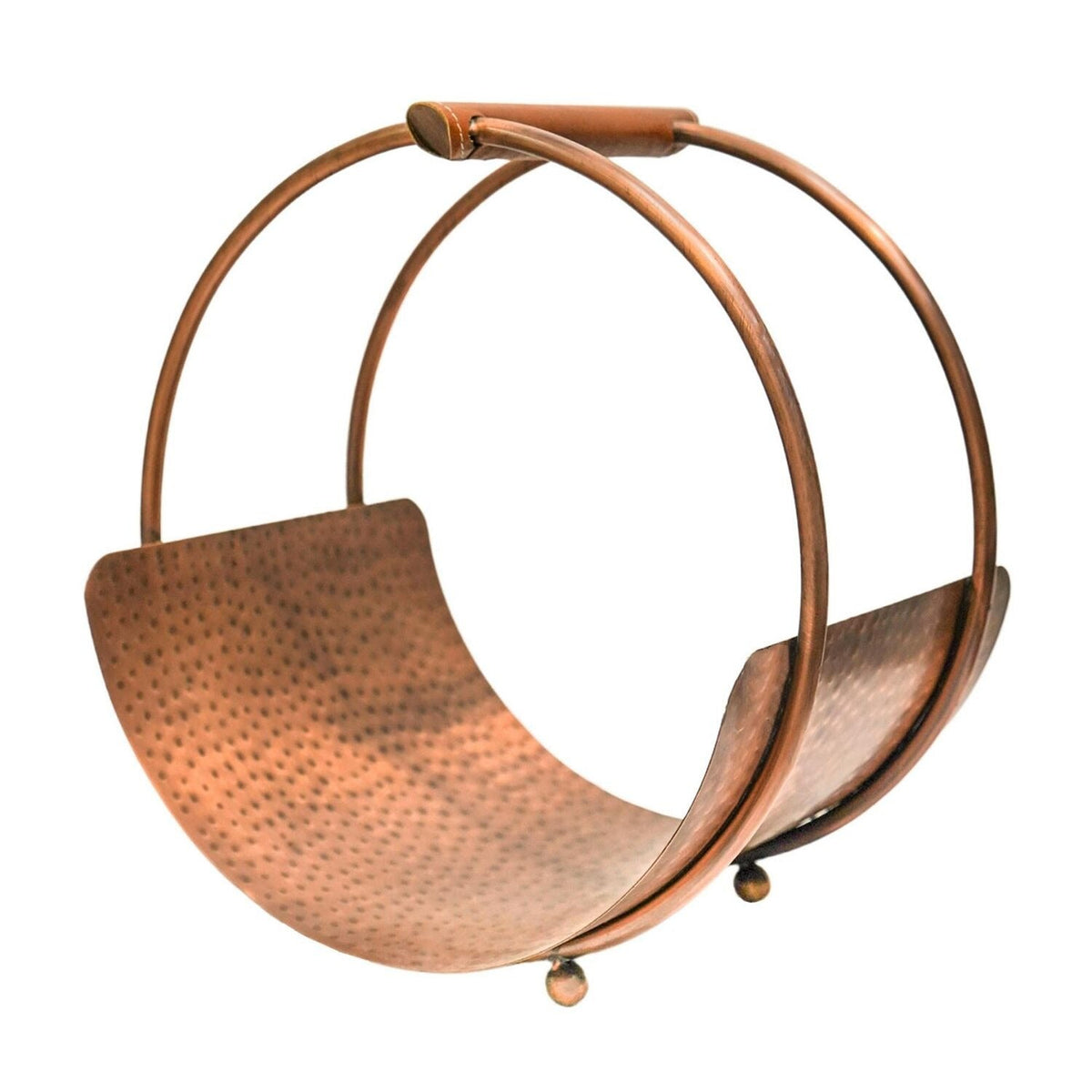 Luxury Leather Handle Round Log Holder Copper