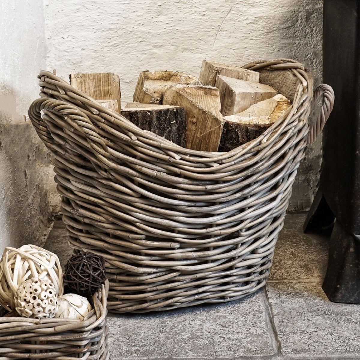 Oval Wicker Lined Log Basket
