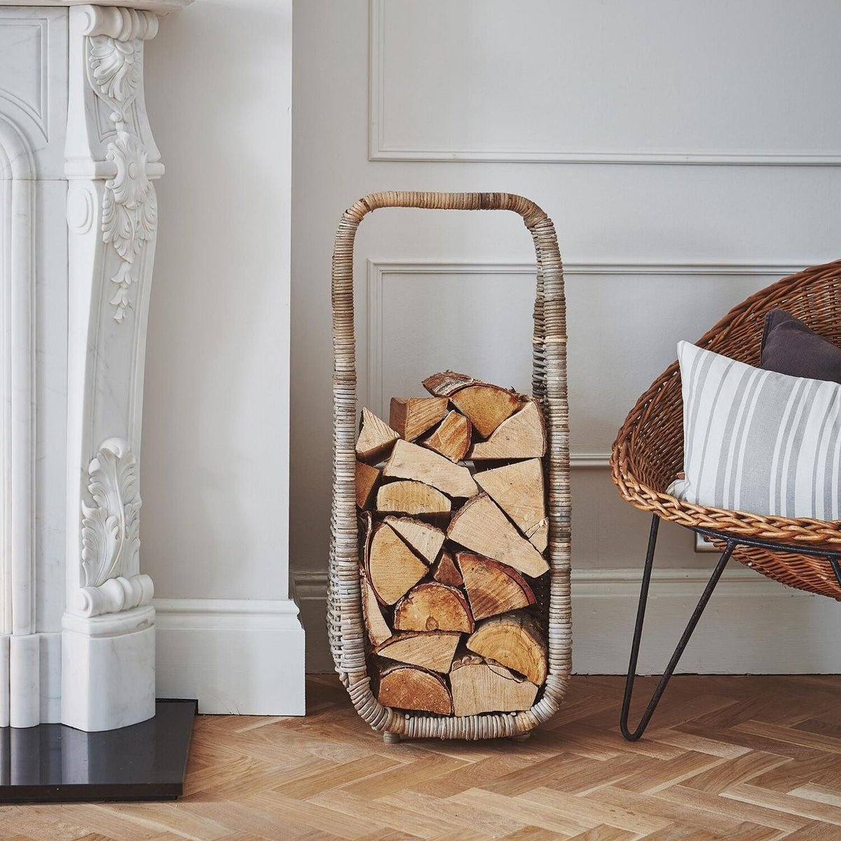 Natural Rattan Tall Log Storage
