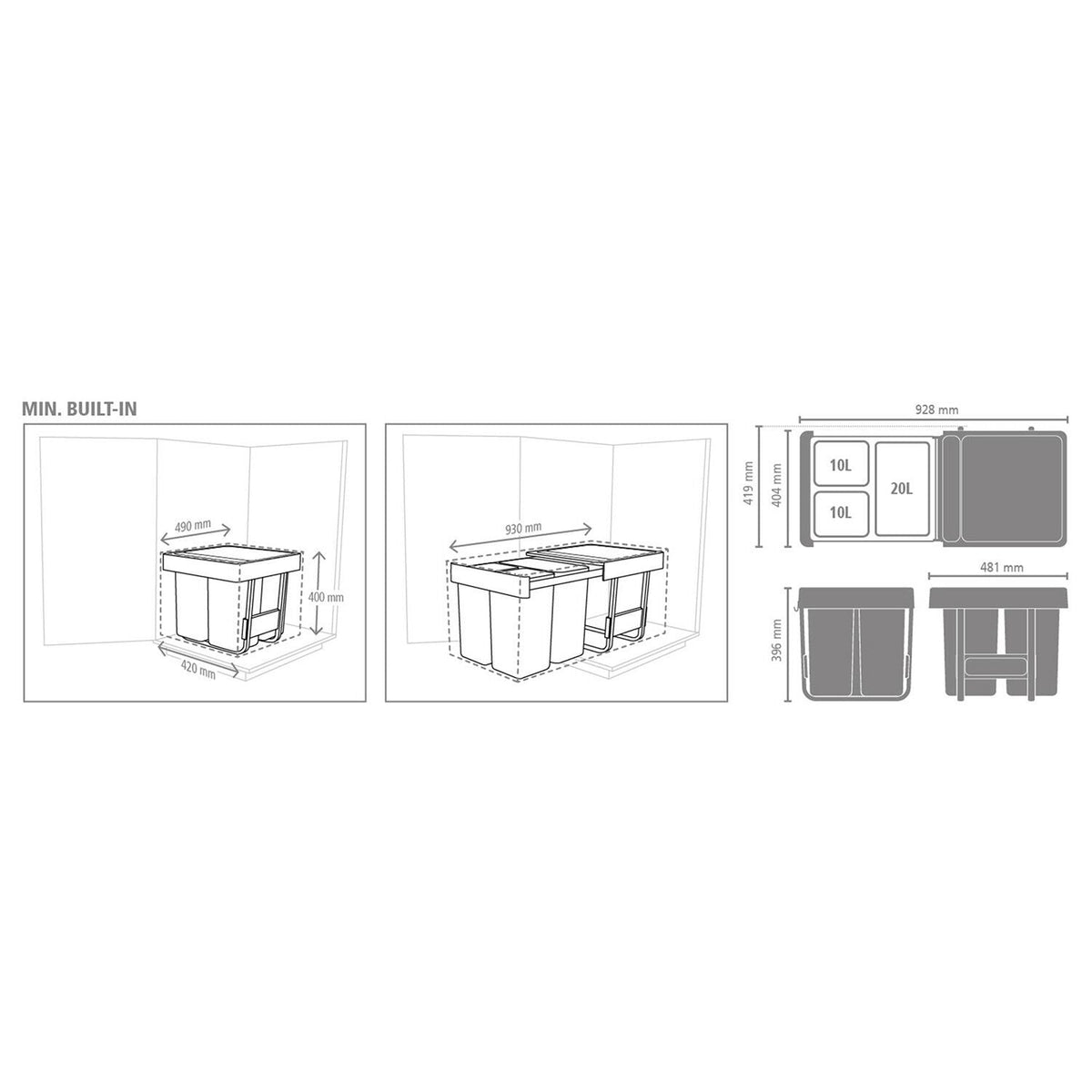 Brabantia Sort & Go Built-In Bin 10 + 10 + 20L