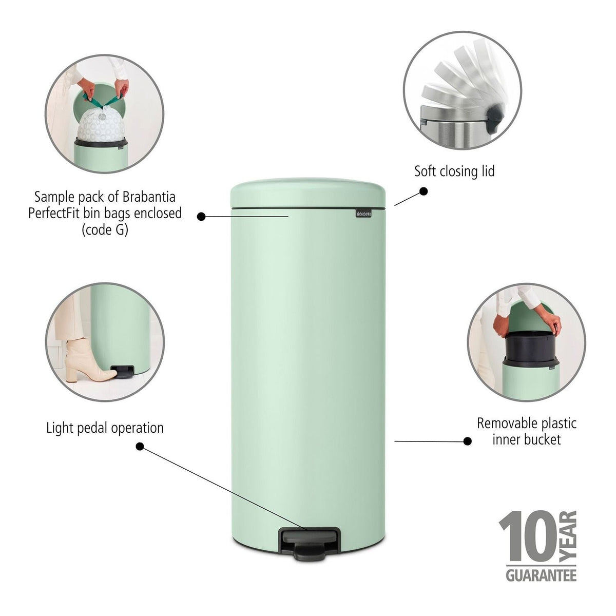 Brabantia NewIcon Pedal Bin Jade Green 30L