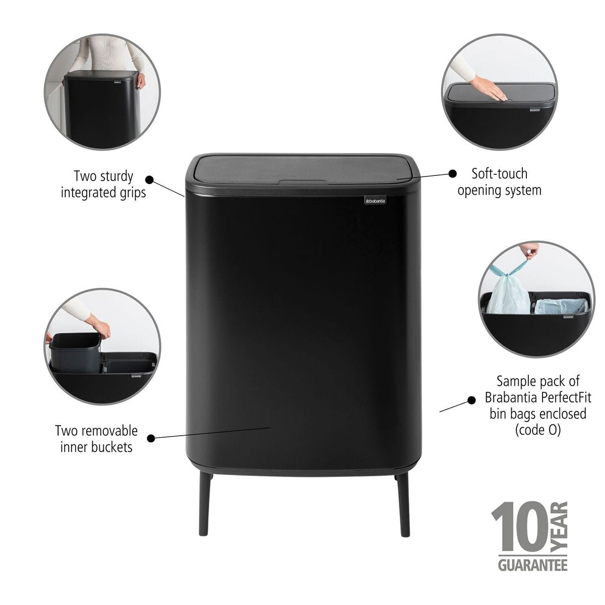 Brabantia Bo Touch Bin Matt Steel 60L