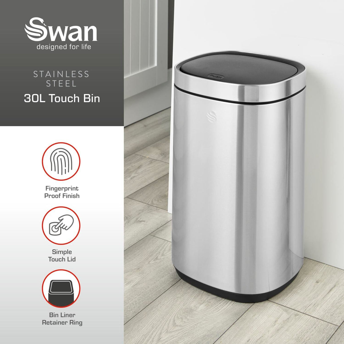 Swan 30L Touch Bin