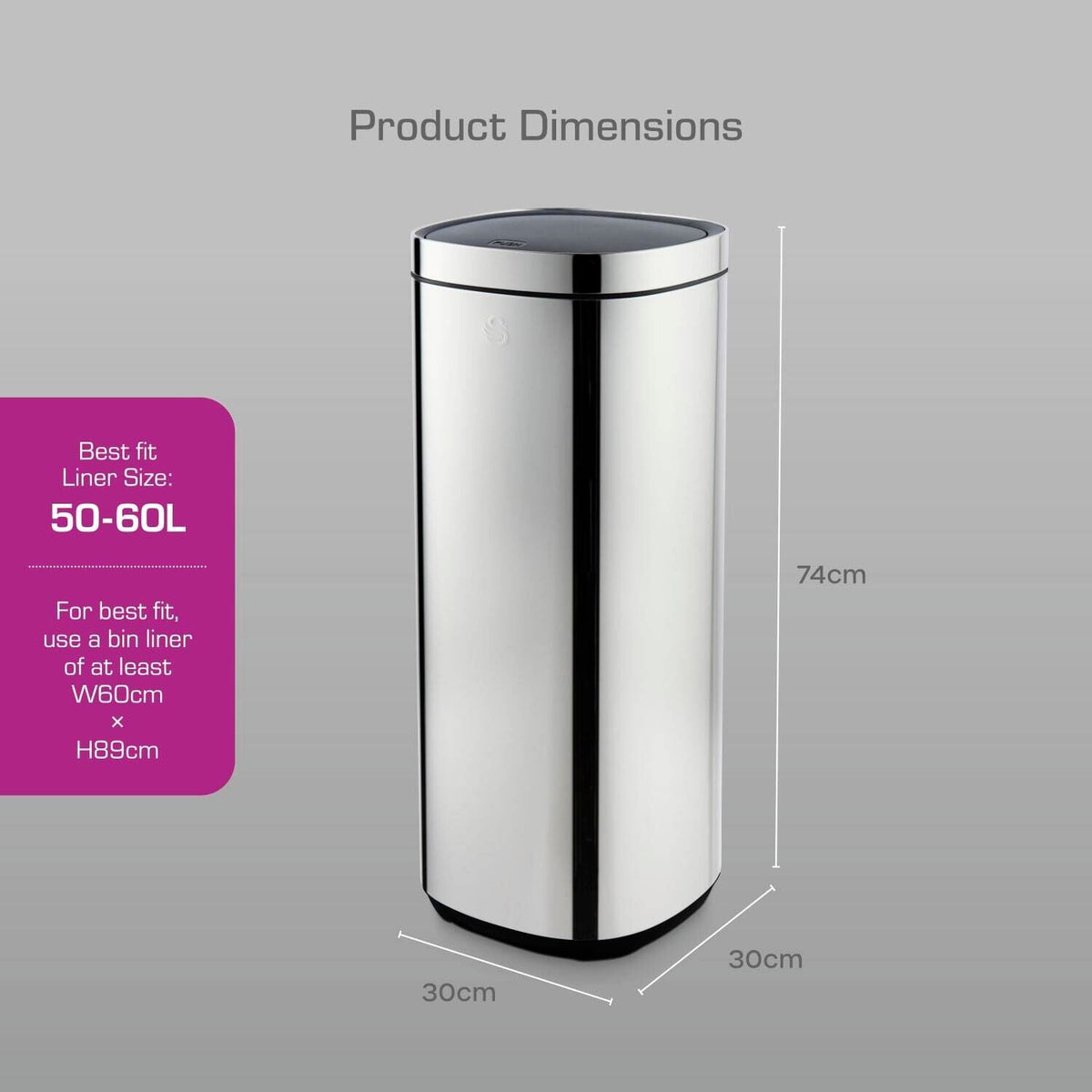 Swan 50L Touch Bin