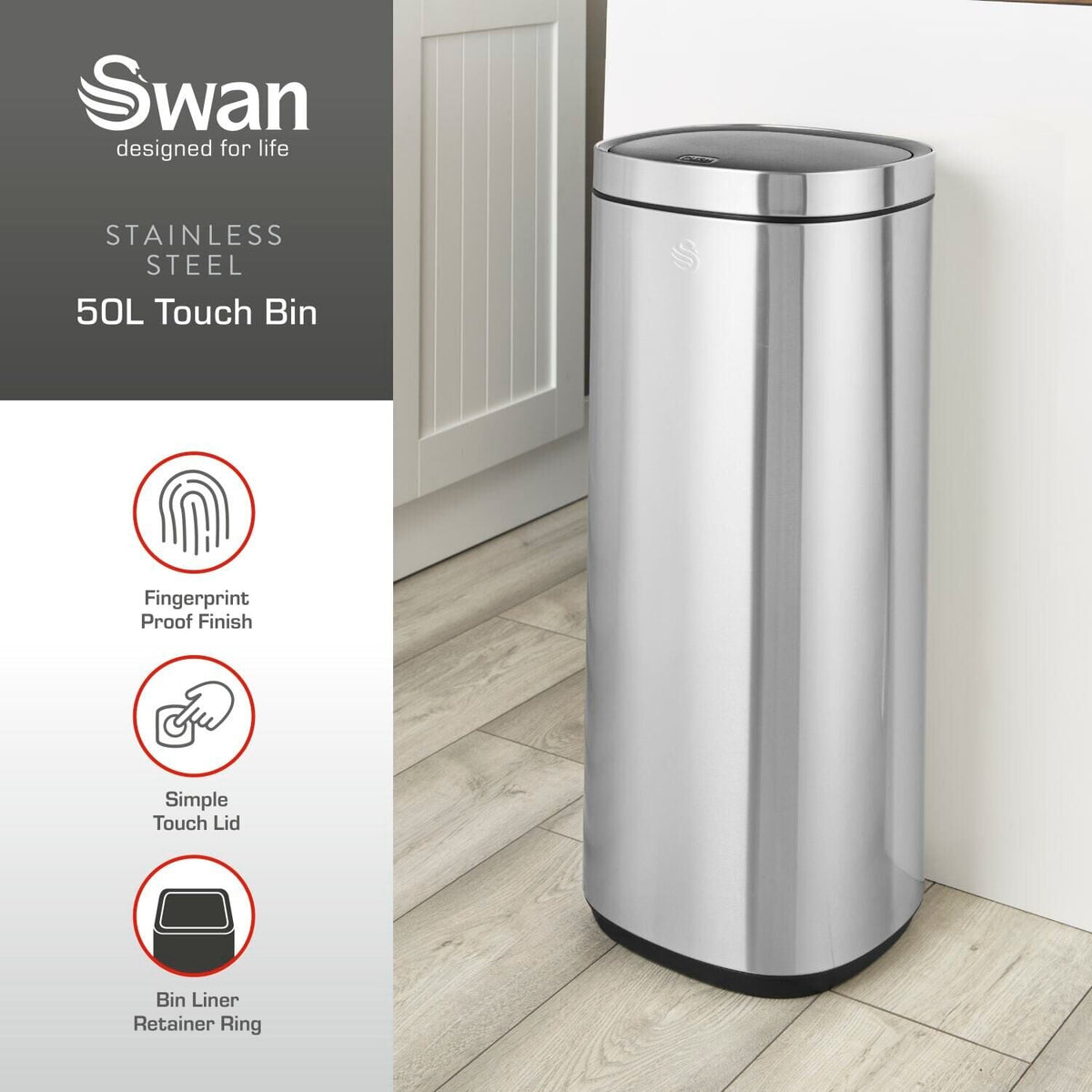 Swan 50L Touch Bin