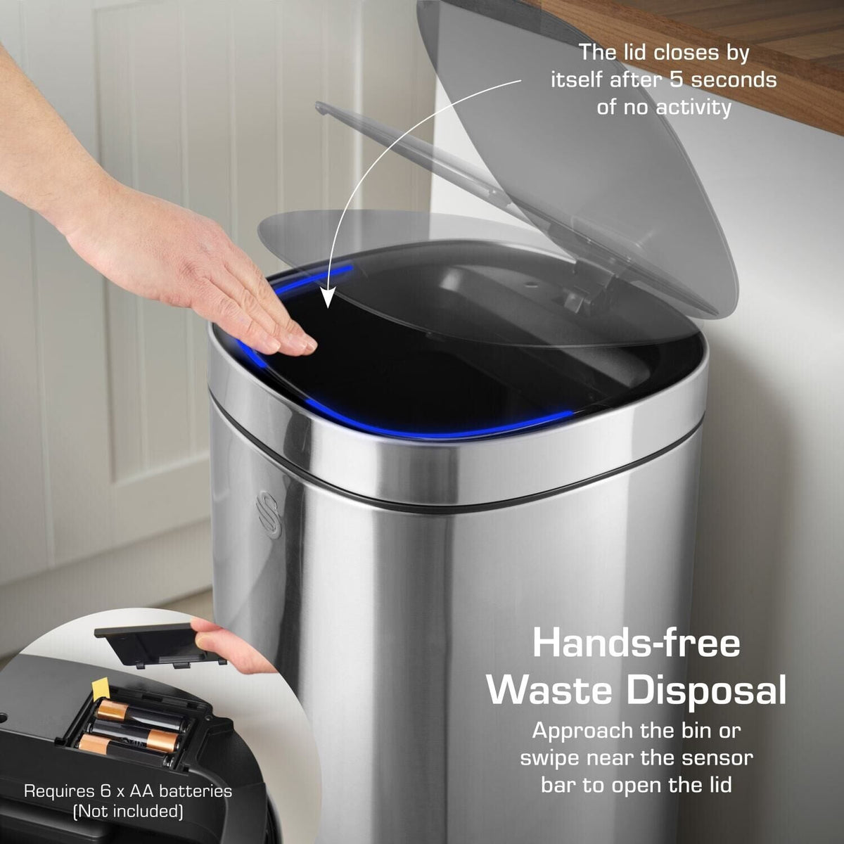 Swan 30L Square Sensor Bin