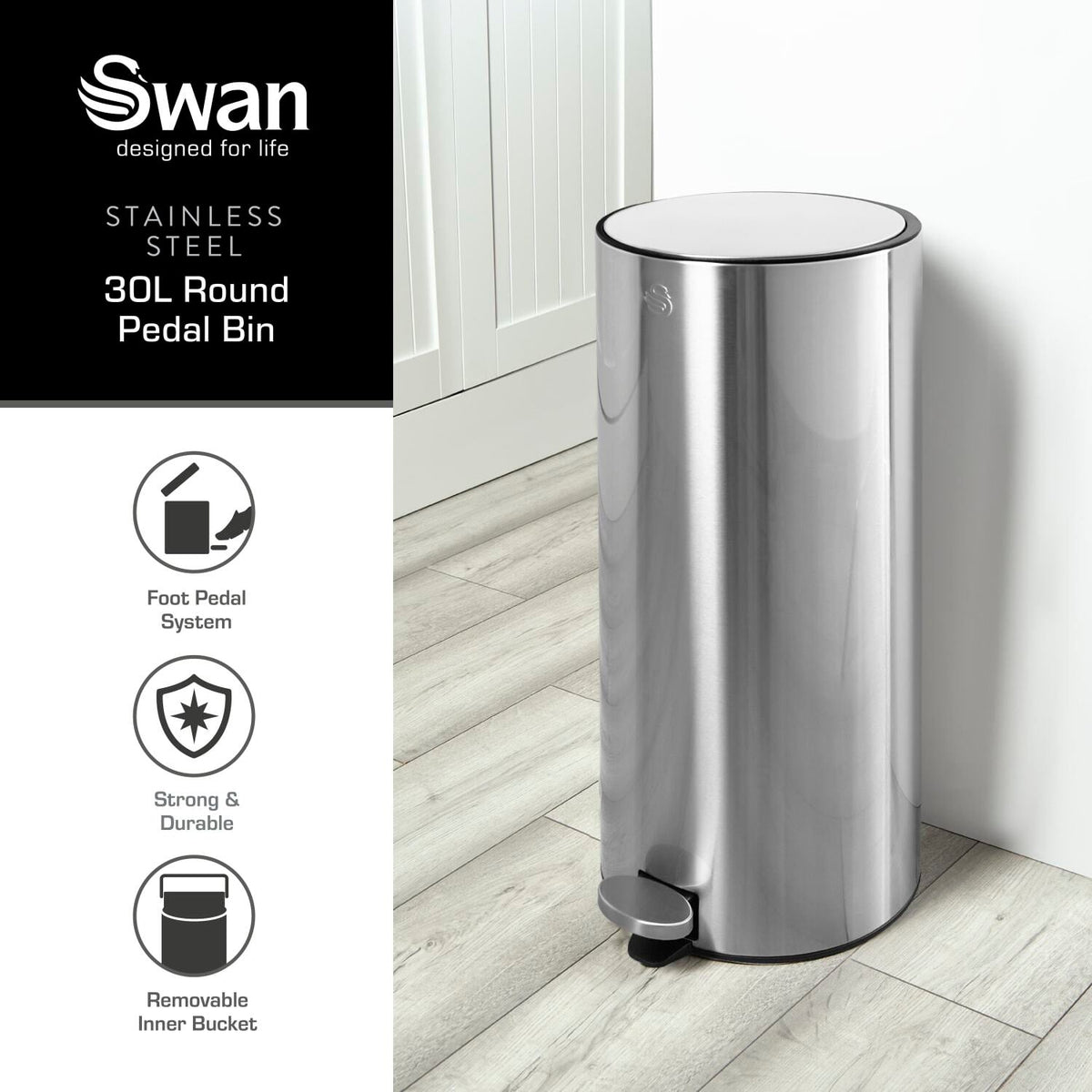 Swan 30L Round Pedal Bin