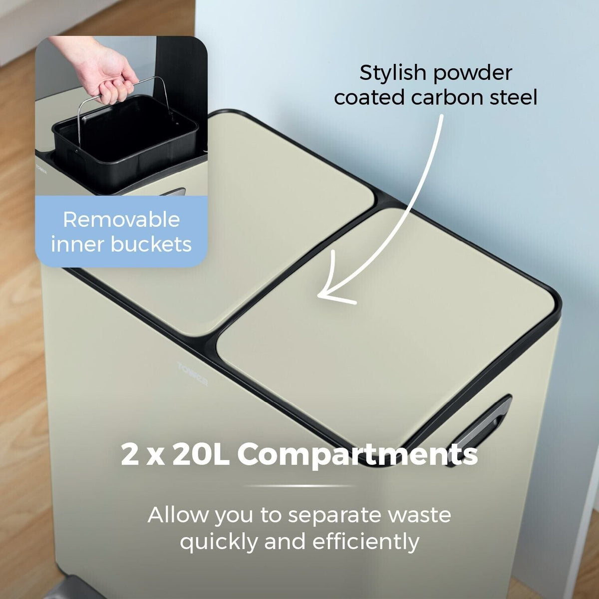 Tower 40L Recycling Pedal Bin - Cream