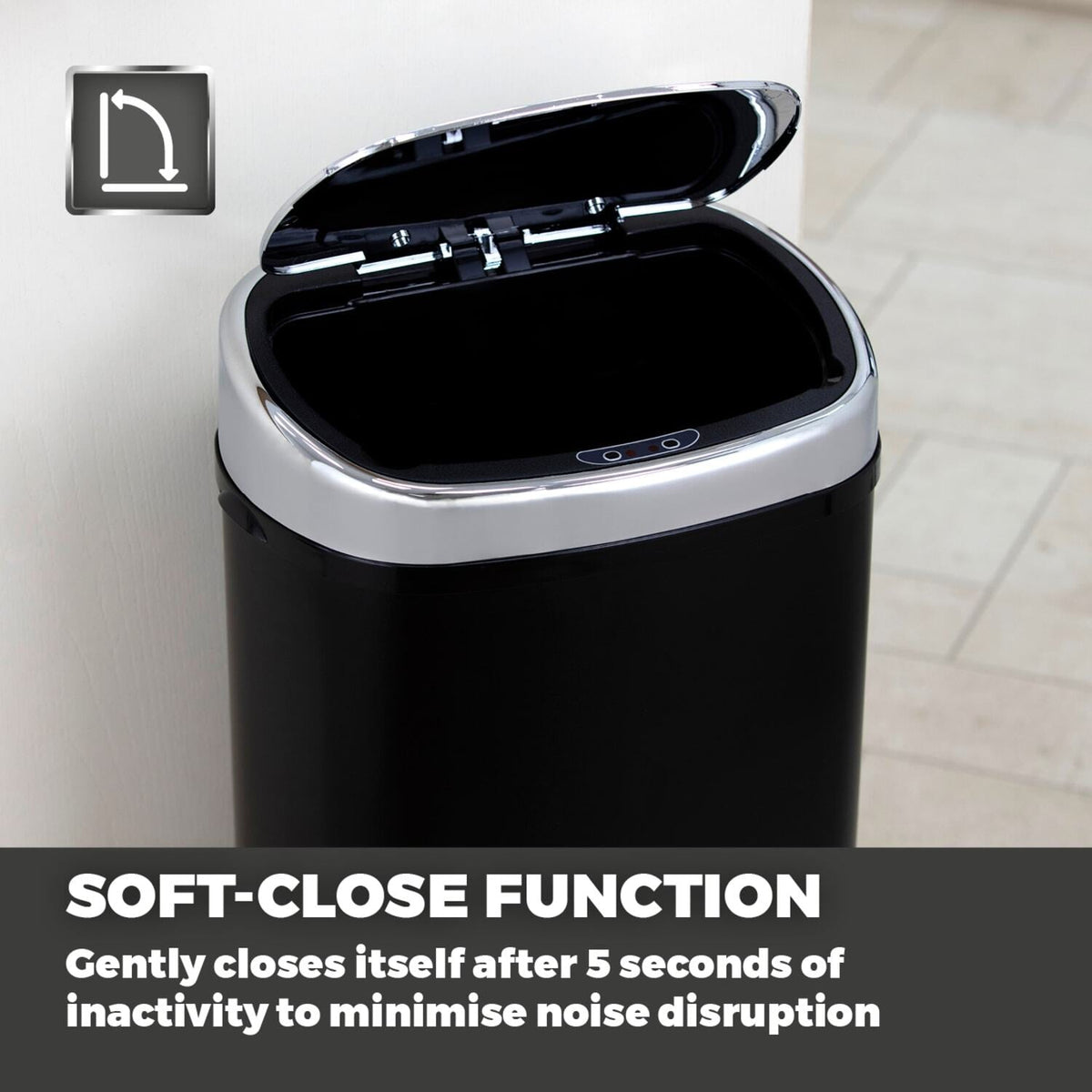 Tower 58L Square Sensor Bin - Black