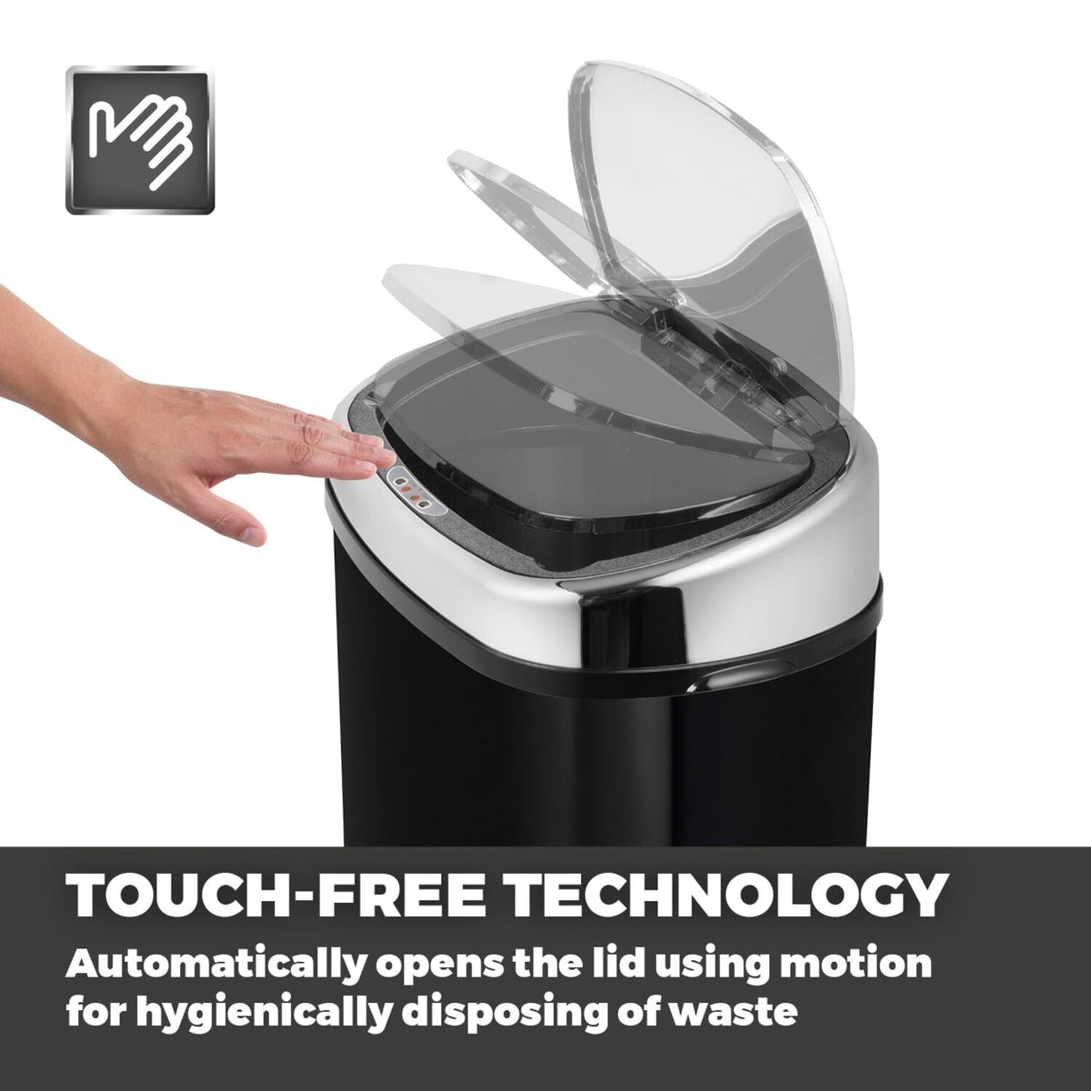 Tower 58L Square Sensor Bin - Black