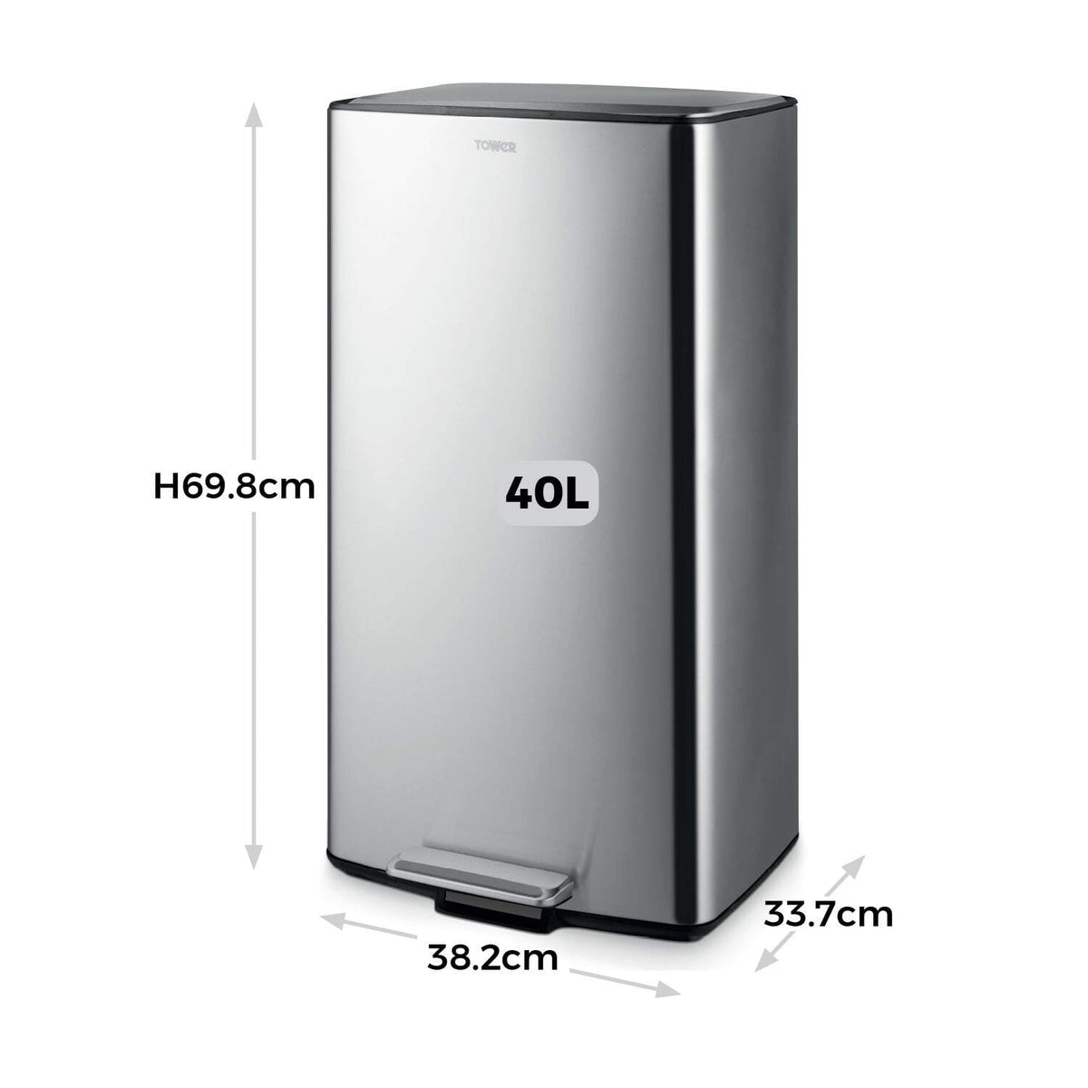Tower 40L Rectangular Pedal Bin - Silver