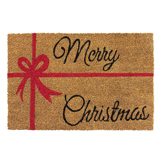 Merry Christmas Bow Coir Doormat