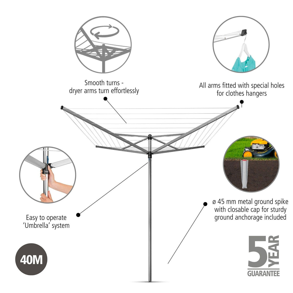 Brabantia 40m TopSpinner Rotary Airer with Ground Spike