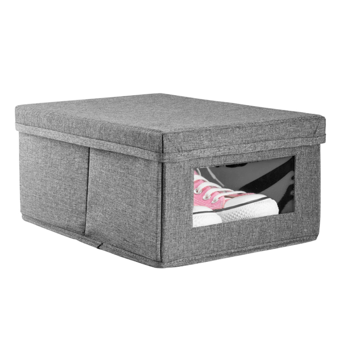 Foldable Grey Shoe Storage Box with Viewing Window