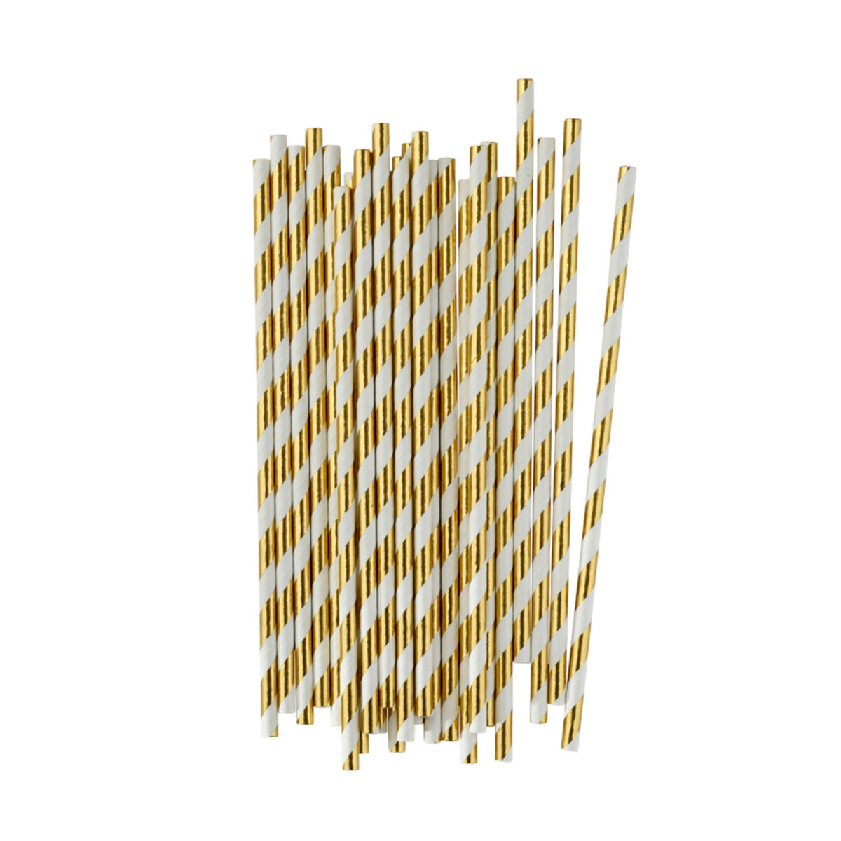 25 Swantex Striped Paper Straws – Christmas White and Gold