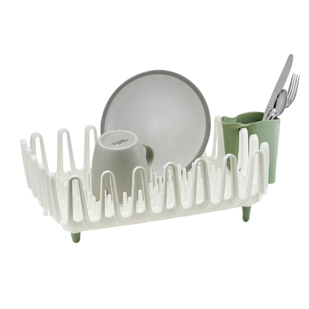 ILO Clam Shell Small Dish Drainer Rack White and Sage Green