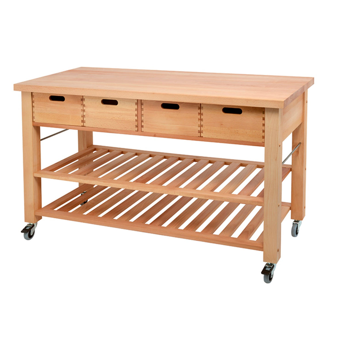 Eddingtons Lambourn Beechwood Kitchen Trolley 4 Drawer 150cm