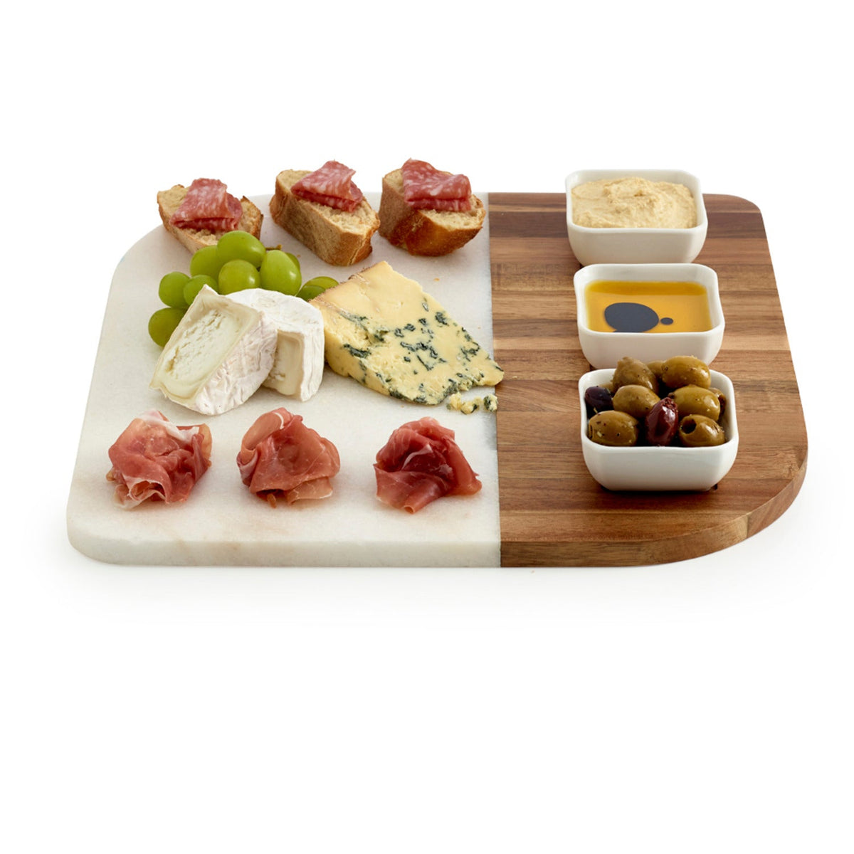 Marble and Acacia Board and 3 Dishes Gift Set
