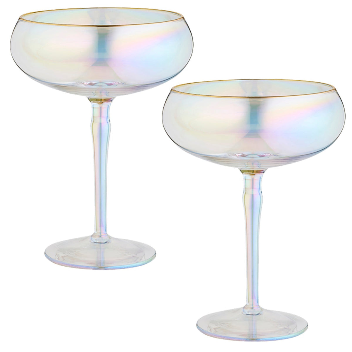2 Iridescent Martini Glasses with Gold Rims 275ml