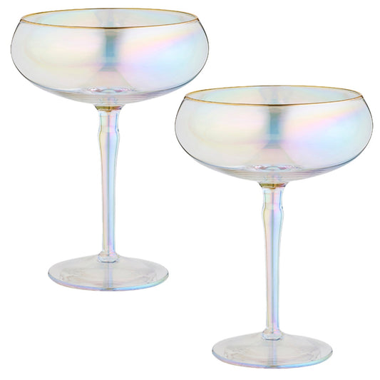2 Iridescent Martini Glasses with Gold Rims 275ml