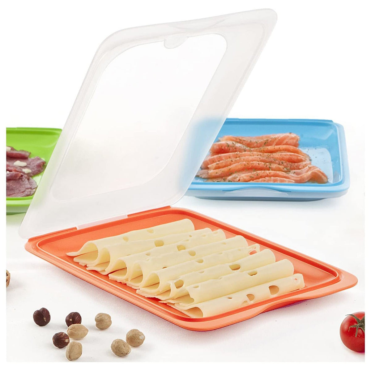 4 Tatay Cold Cut Food Storage Boxes - Coloured Bases