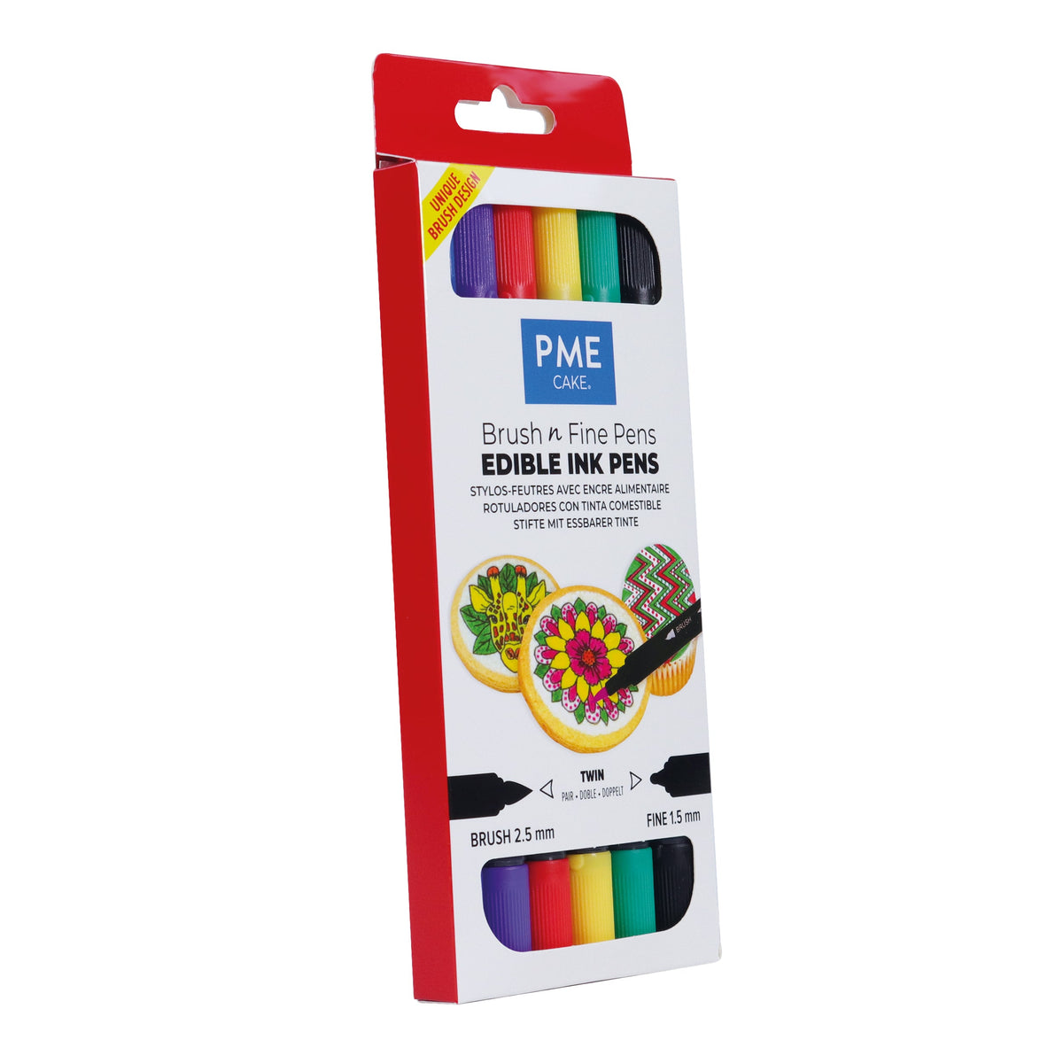 6 PME Brush N Fine Edible Ink Pens with Bold Colours
