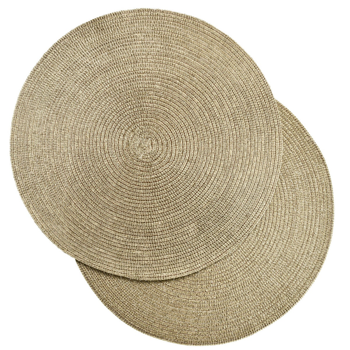 2 Circular Ribbed Metallic Gold Place Mats 38cm Dia