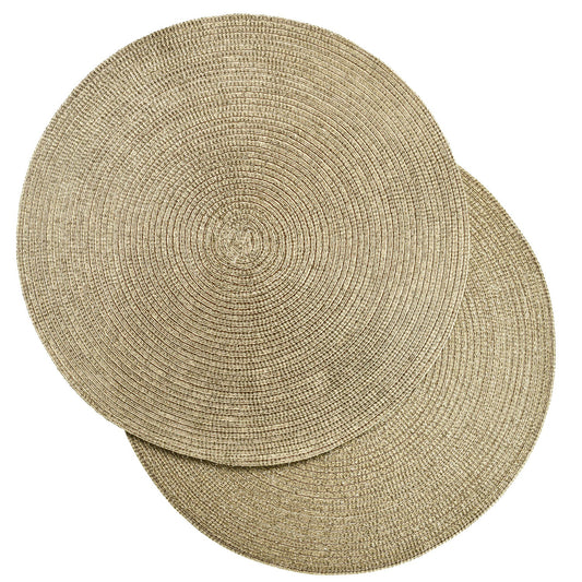 2 Circular Ribbed Metallic Gold Place Mats 38cm Dia