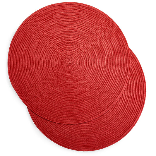 2 Circular Ribbed Red Place Mats 38cm Dia