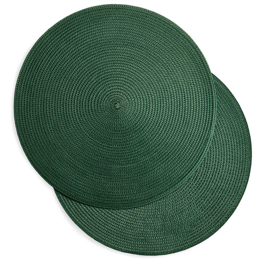 2 Circular Ribbed Green Place Mats 38cm Dia