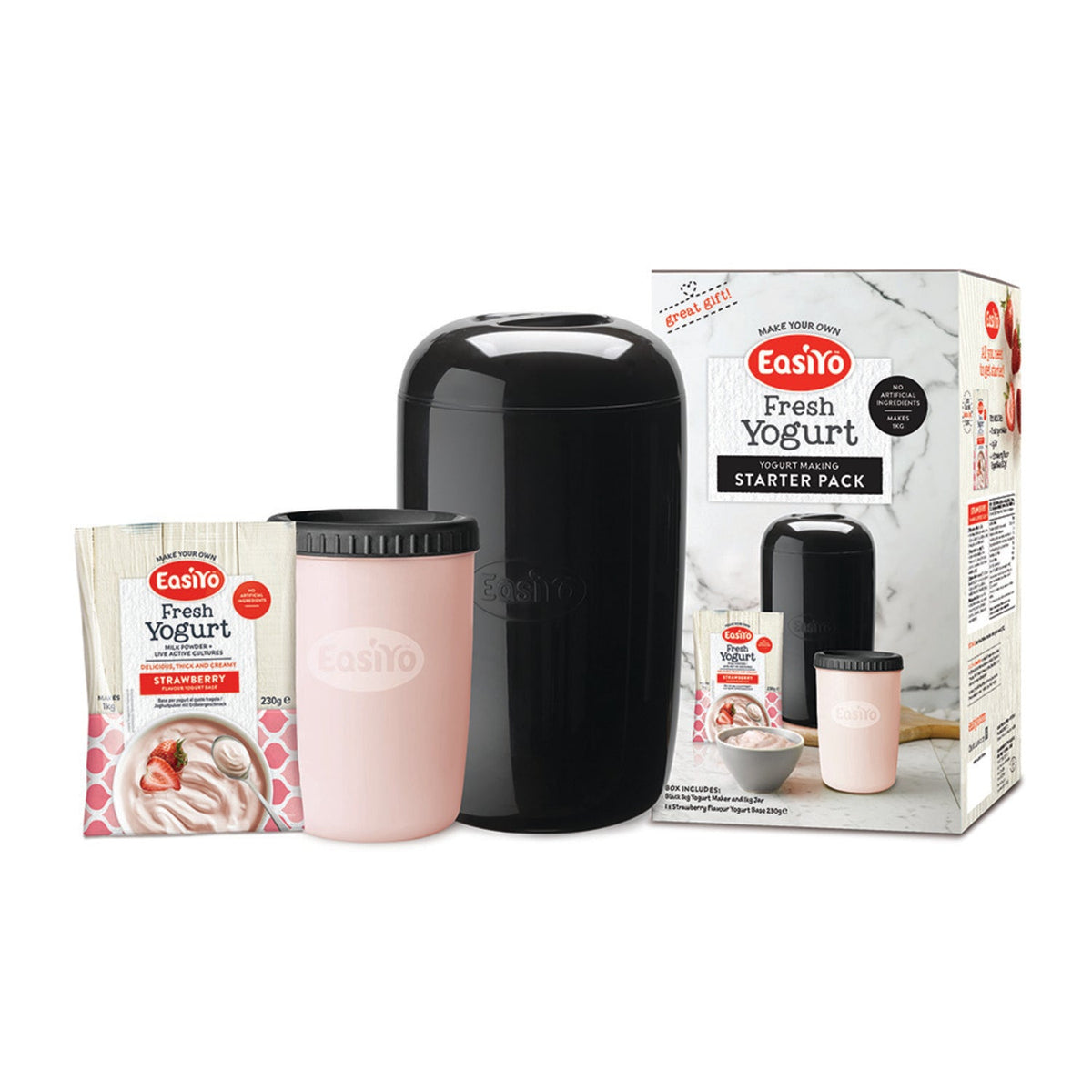EasiYo 1kg Yoghurt Maker Black and 1 Sachet Starter Kit