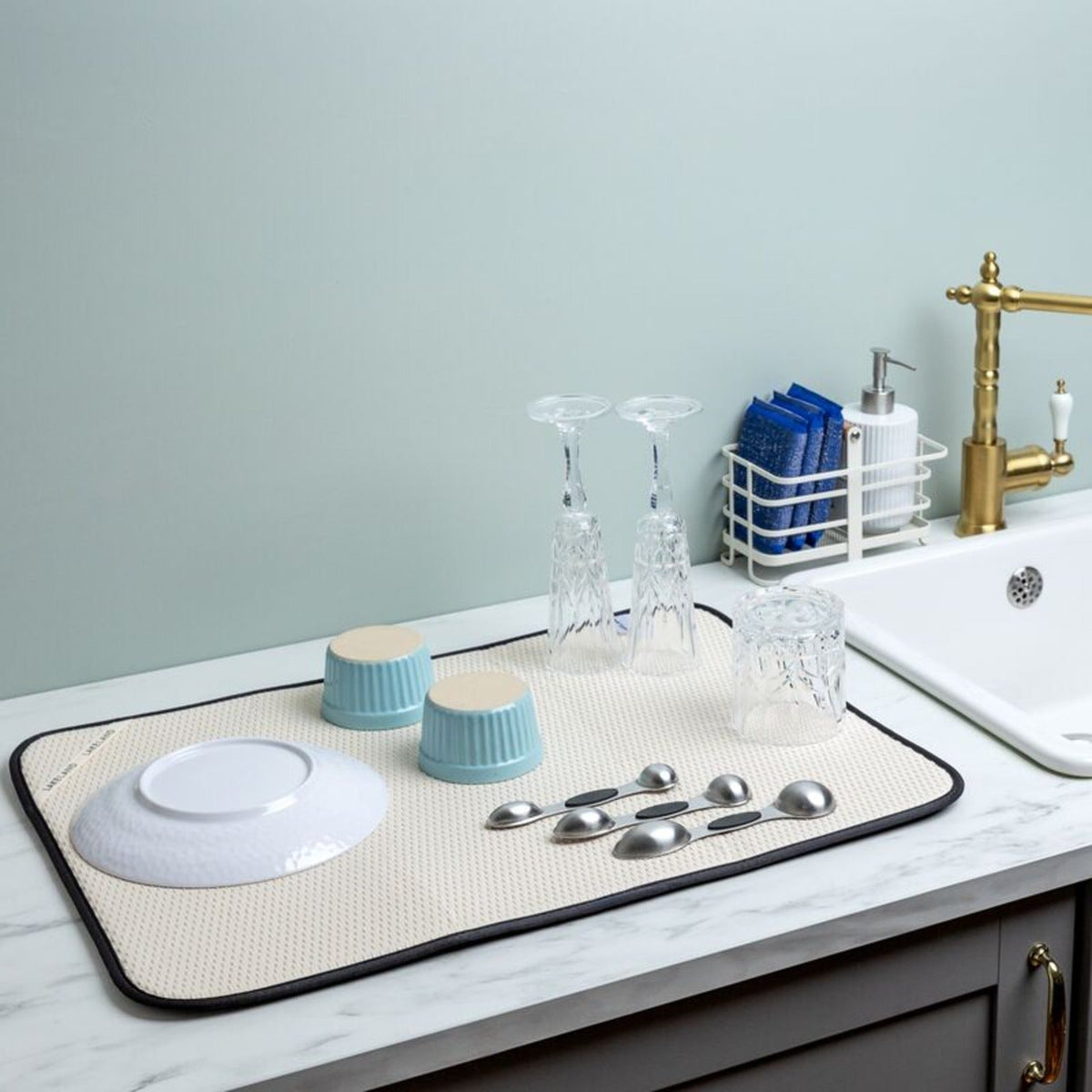 Reversible Diamond Dish Drying Mat - Black/Cream