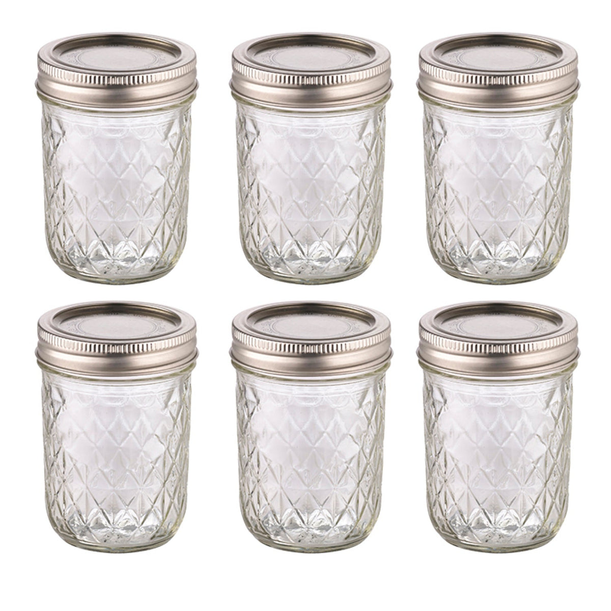 6 Ball Regular Mouth Quilted Crystal Mason Preserving Jars 240ml