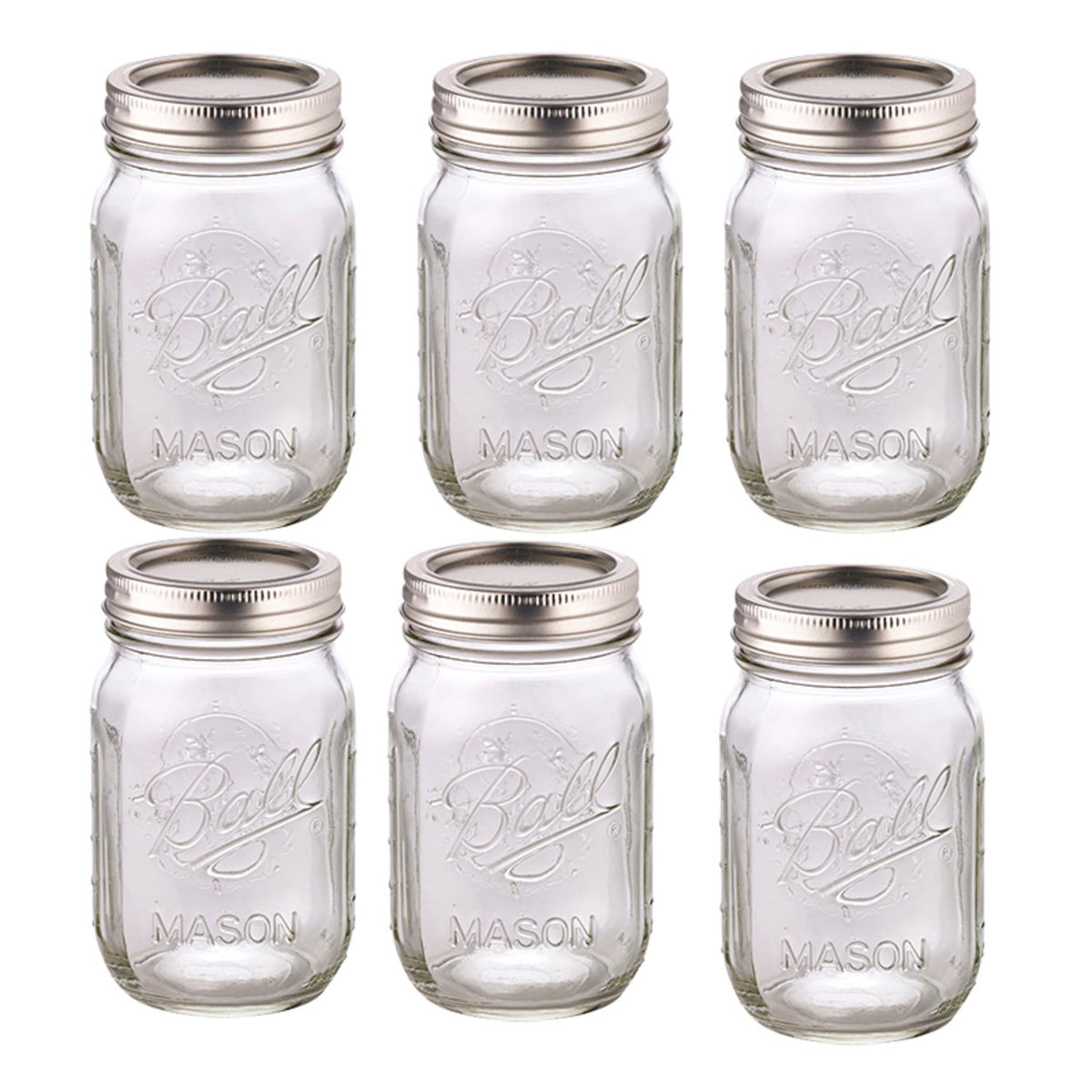 6 Ball Regular Mouth Mason Preserving Jars 473ml