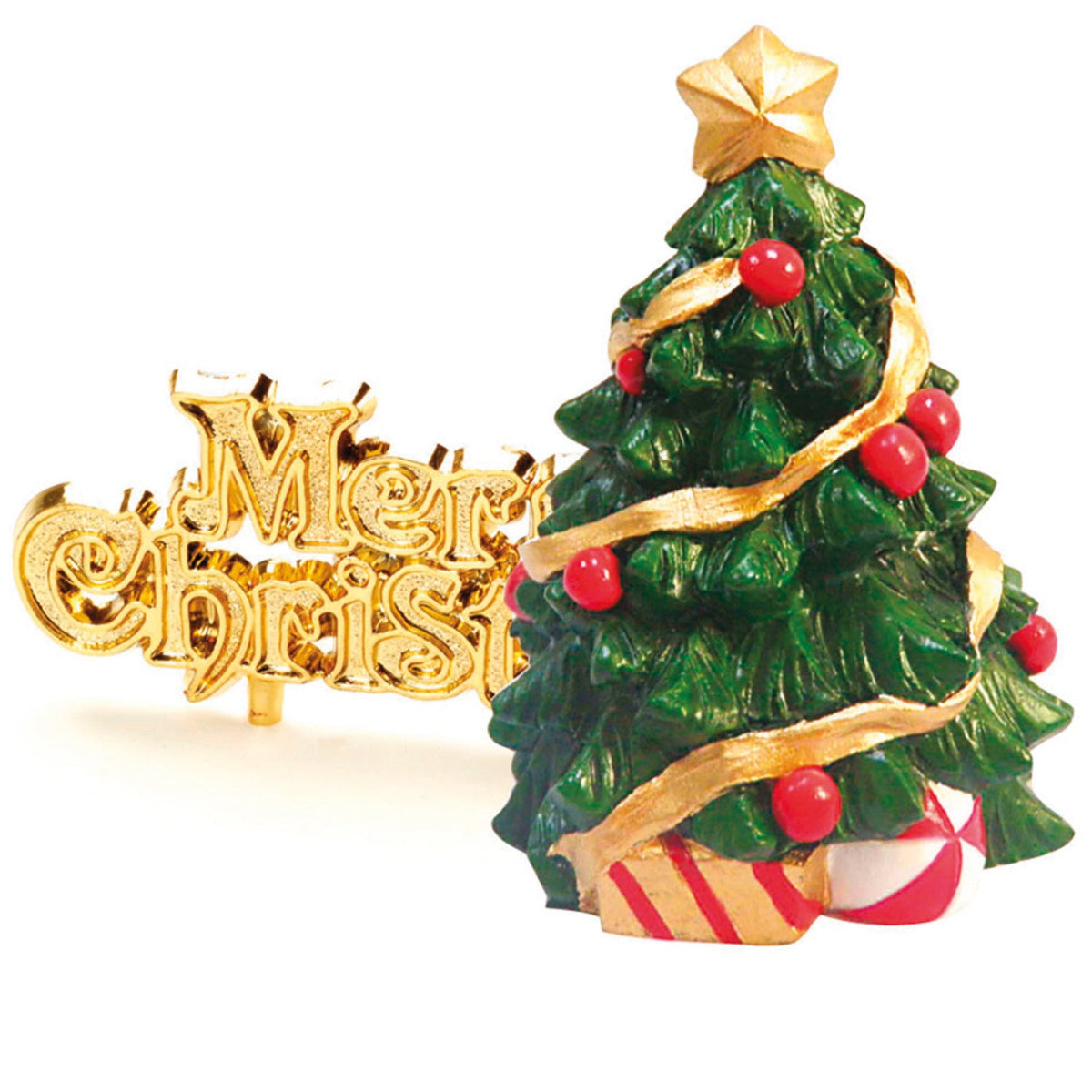 Large Christmas Tree Cake Topper with Christmas Motto – 2 Piece Set
