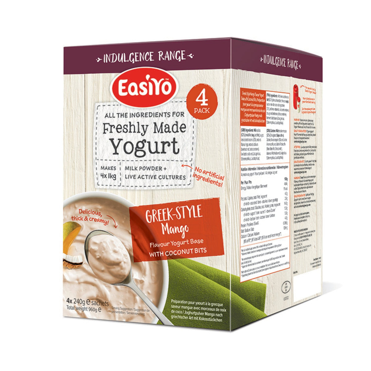 EasiYo Indulgence Greek Style Mango with Coconut Yogurt Mix x 4