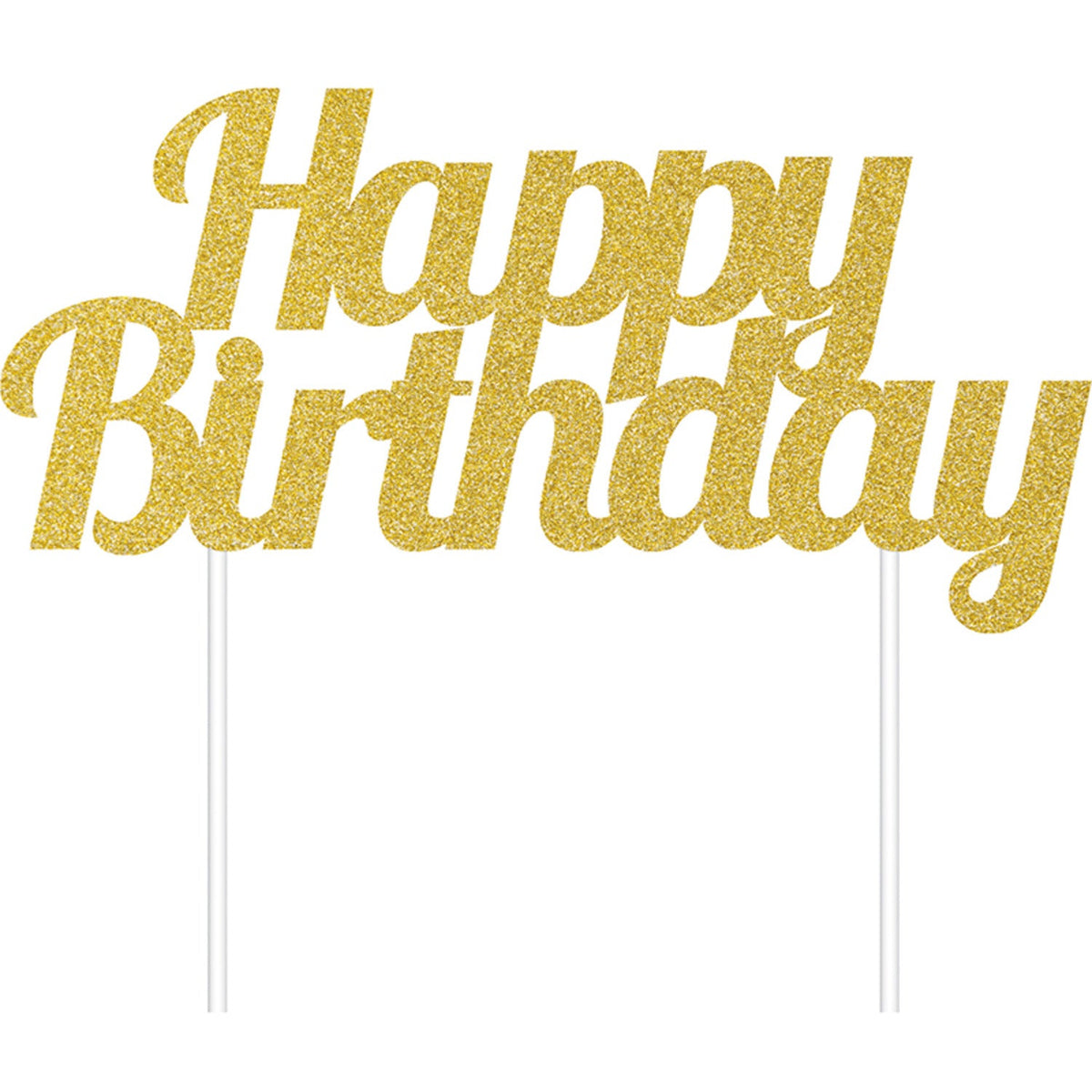 Golden Glitter Happy Birthday Cake Topper