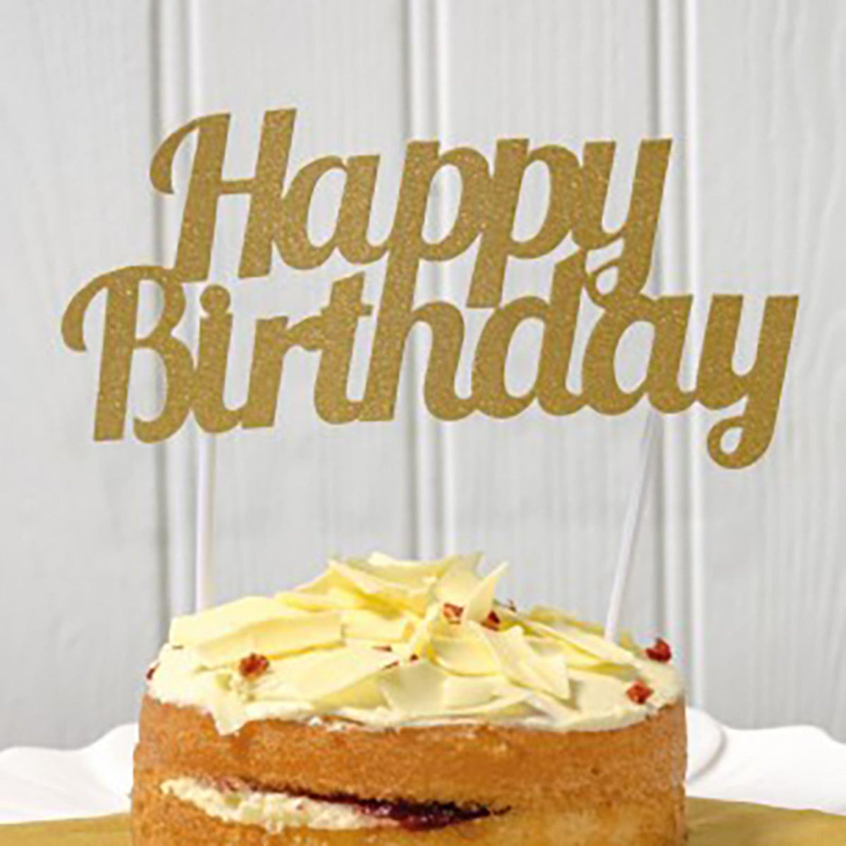 Golden Glitter Happy Birthday Cake Topper
