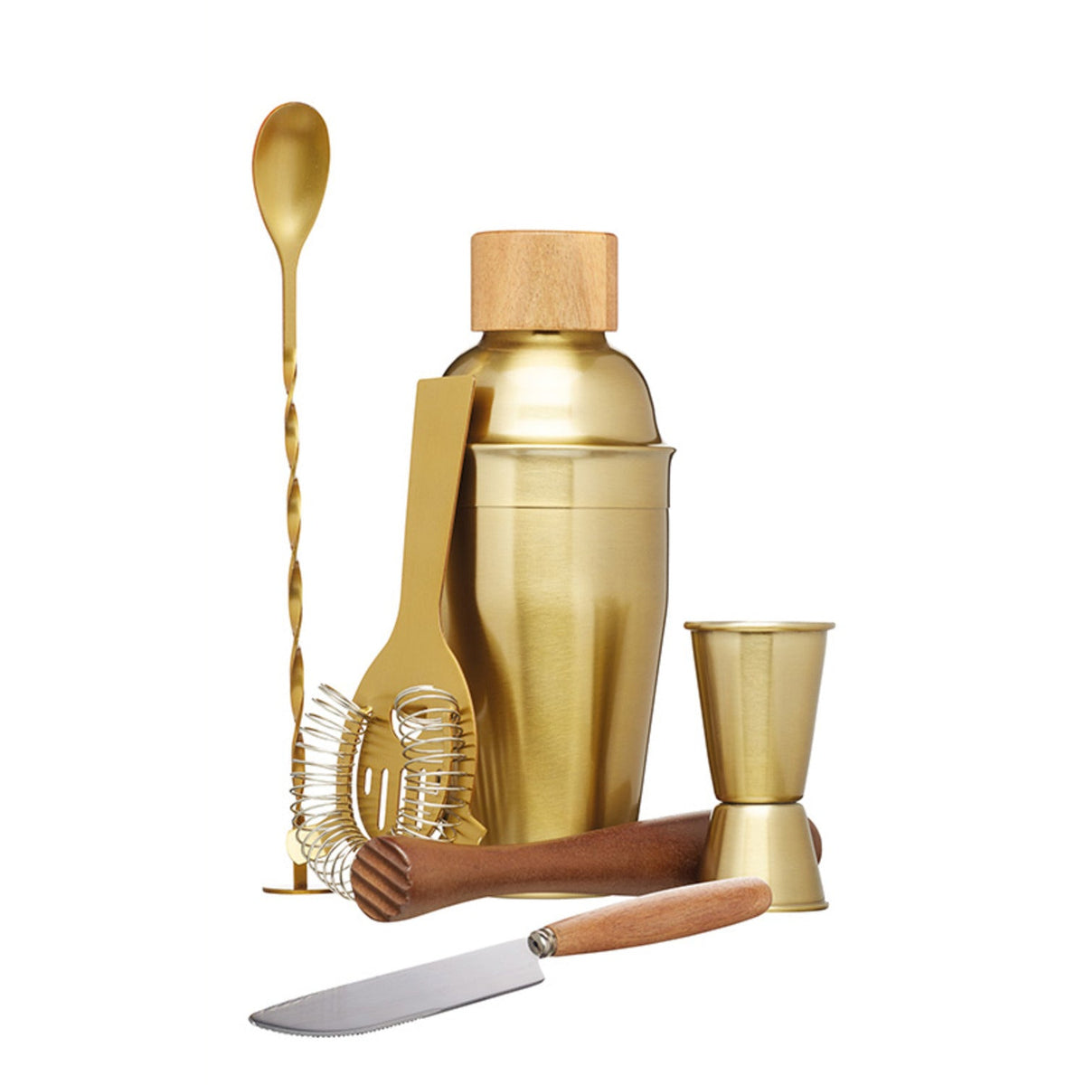 BarCraft 6 Piece Brass Finish Cocktail Set