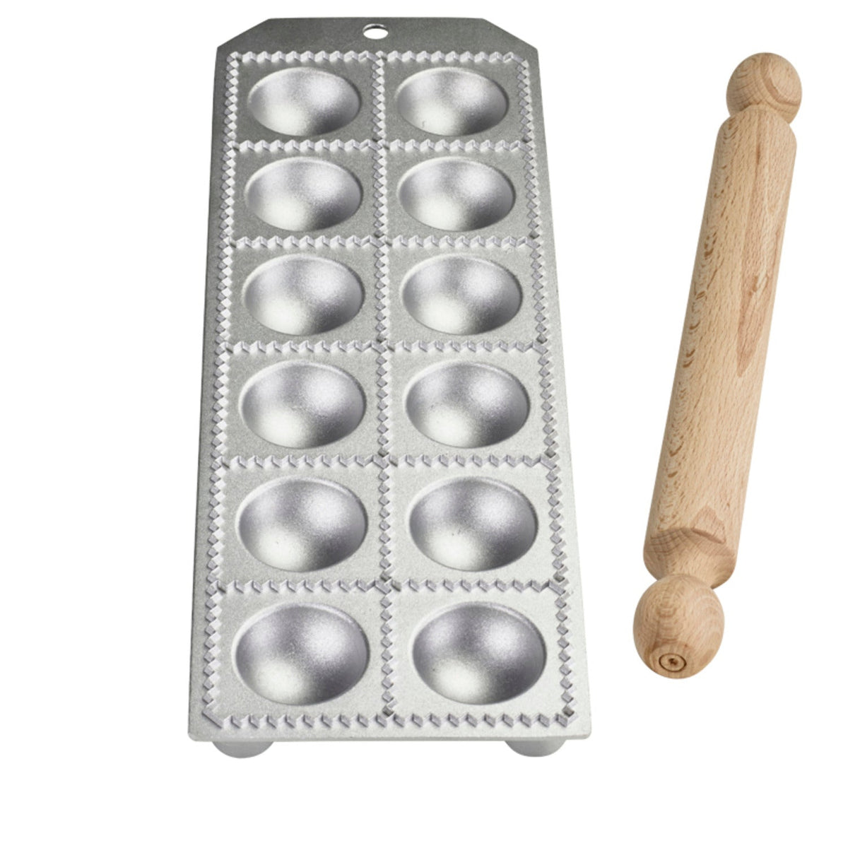 Eppicotispai Cast Aluminium Ravioli Tray with Rolling Pin