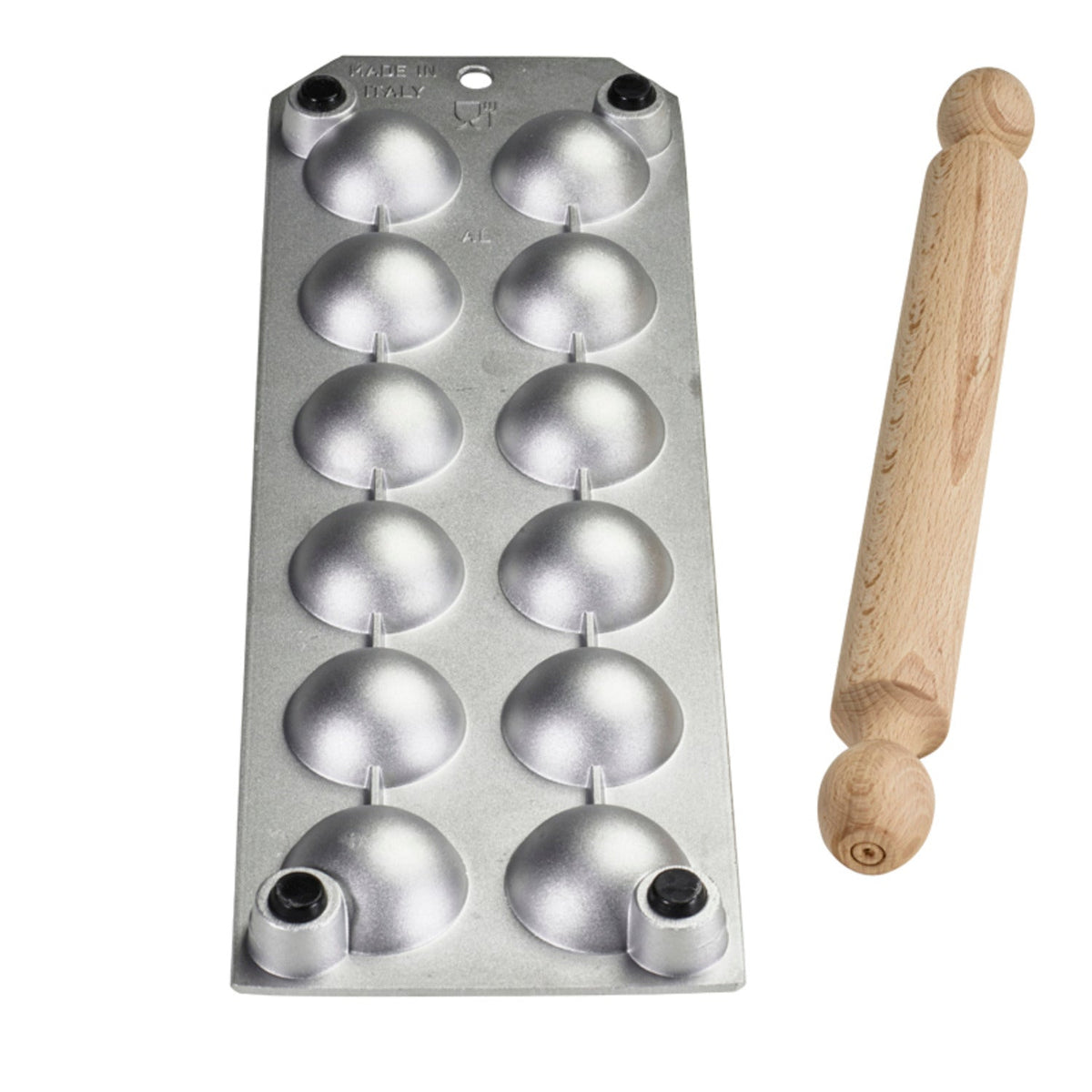 Eppicotispai Cast Aluminium Ravioli Tray with Rolling Pin
