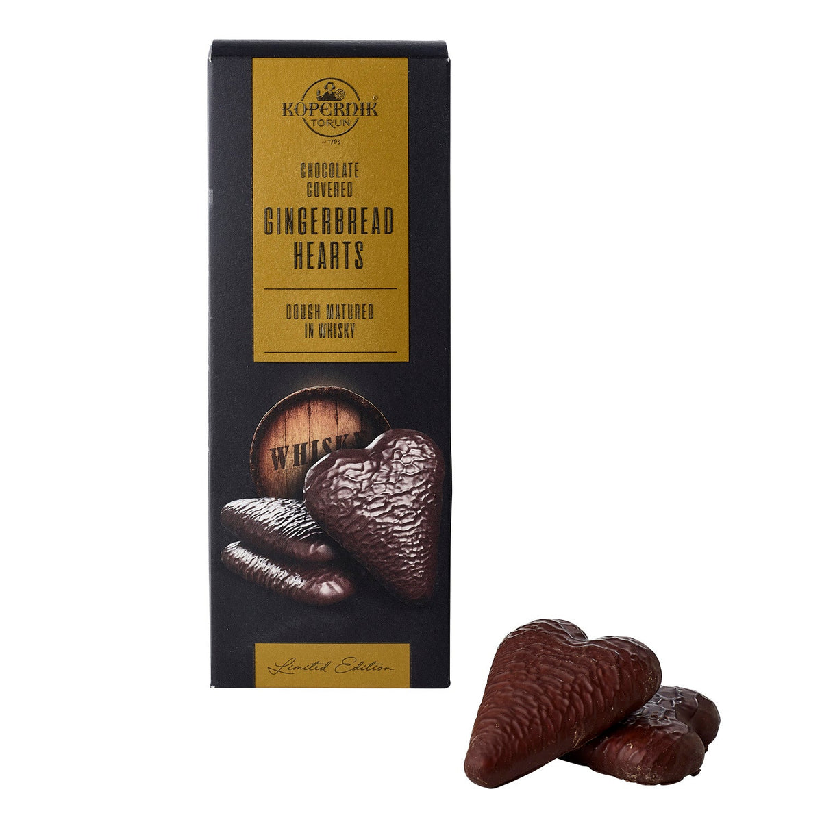 Kopernik Chocolate-Covered Whisky Gingerbread Hearts 128g